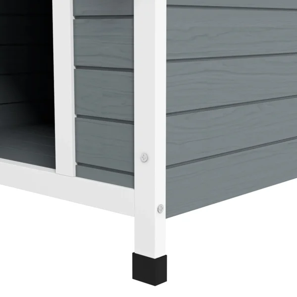 Casa para Perros Medianos Grandes 84x99x87 cm con Techo Ondulado Base Elevada y Suelo Desmontable Gris - Imagen 4