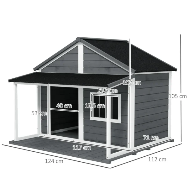 Hundehütte Outdoor-Hundehütte, incl, Terraza, resistente a la intemperie, 124x112x105 cm, Gris + Blanco CASETA DE PERRO - Imagen 6