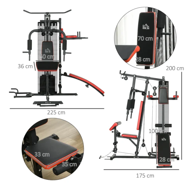 Multiestación de Musculación con Placas de Peso de 45 kg Carga Max. 110 kg para Entrenamiento 225x175x200 cm Negro - Imagen 6