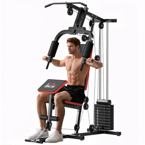 Máquina de Musculación con Placas de Peso de 65 kg Carga Max. 100 kg para Entrenamiento Fitness en Hogar Negro y Rojo - Imagen 3