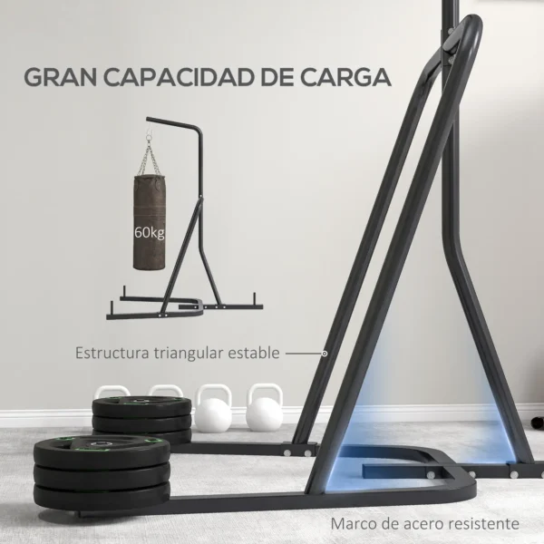 Soporte para Sacos de Boxeo con Marco de Acero Carga de 60 kg para Entrenamiento en Gimnasio Hogar Negro - Imagen 7