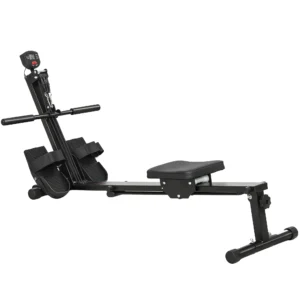 Máquina de remo, máquina para sit-ups, ajustable en 12 niveles, equipo cardiovascular 2 en 1, pantalla LCD, acero, plástico, negro