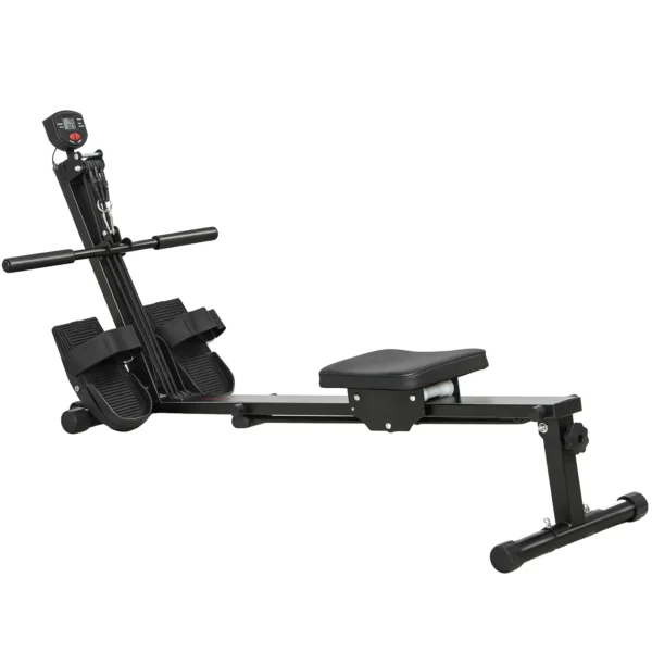 Máquina de remo, máquina para sit-ups, ajustable en 12 niveles, equipo cardiovascular 2 en 1, pantalla LCD, acero, plástico, negro