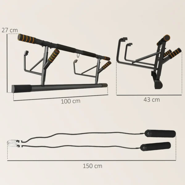 Barra de Dominadas de Pared con Bandas de Resistencia Carga 150 kg para Ejercicio y Entrenamiento Negro y Naranja - Imagen 10