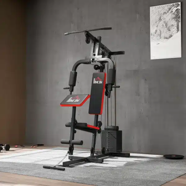 Máquina de Musculación con Placas de Peso de 65 kg Carga Max. 100 kg para Entrenamiento Fitness en Hogar Negro y Rojo - Imagen 4