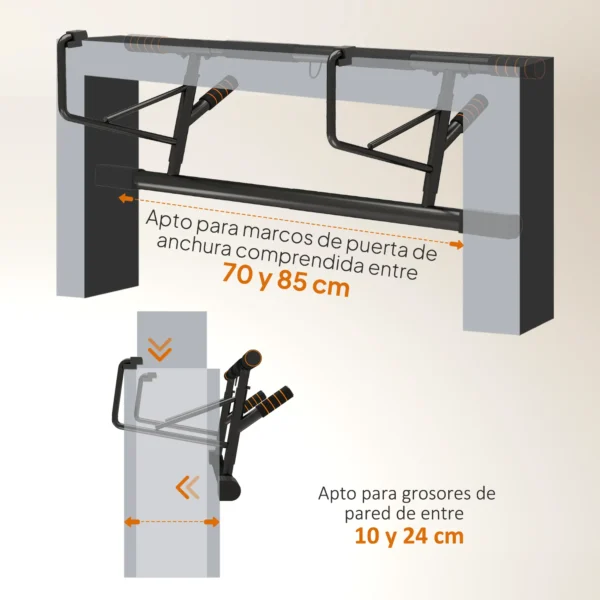 Barra de Dominadas de Pared con Bandas de Resistencia Carga 150 kg para Ejercicio y Entrenamiento Negro y Naranja - Imagen 8