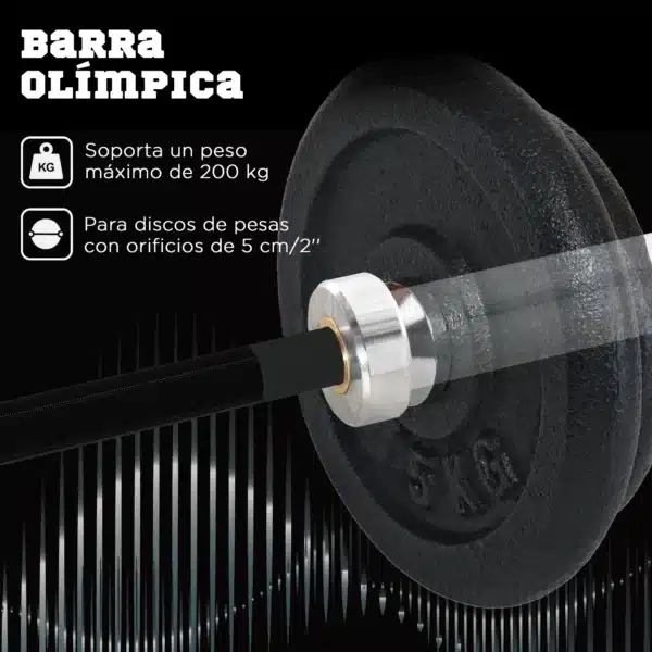 Barra de Pesas de Acero 180 cm Ø50 mm con 2 Presillas Carga 200 kg para los Discos de Ø5 cm Entrenamiento en Casa Negro - Imagen 9