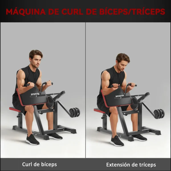 Máquina de Bíceps y Tríceps 2 en 1 Banco de Curl Predicador con Asiento y Apoyo de Codo Ajustables para Gimnasio Casa - Imagen 9