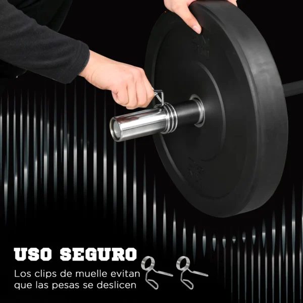 Barra de Pesas de Acero 180 cm Ø50 mm con 2 Presillas Carga 200 kg para los Discos de Ø5 cm Entrenamiento en Casa Negro - Imagen 7