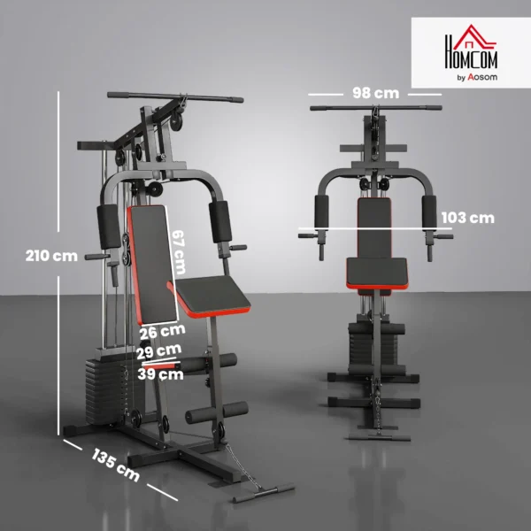 Máquina de Musculación con Placas de Peso de 65 kg Carga Max. 100 kg para Entrenamiento Fitness en Hogar Negro y Rojo - Imagen 10