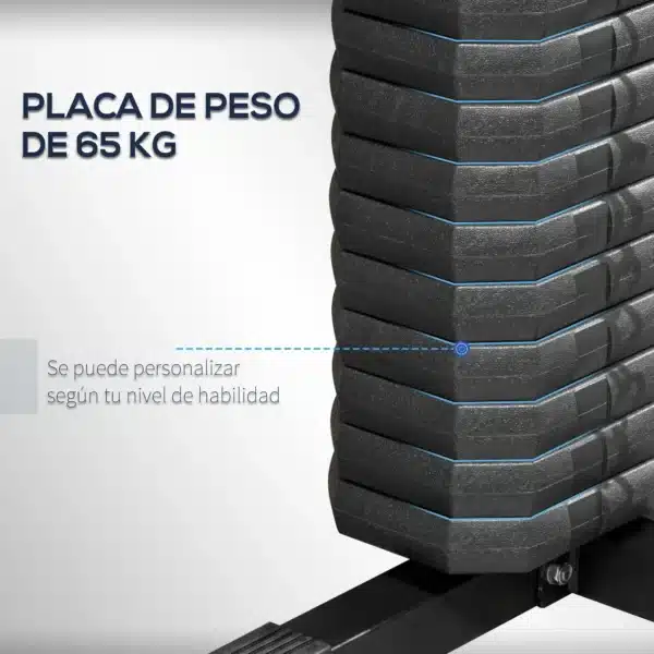 Máquina de Musculación con Placas de Peso de 65 kg Carga Max. 100 kg para Entrenamiento Fitness en Hogar Negro y Rojo - Imagen 8