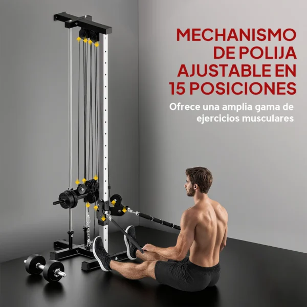Máquina Polea Alta y Baja de Pared de Doble Polea Ajustable en 15 Posiciones Multifunción Lat Pulldown para Gimnasio - Imagen 6