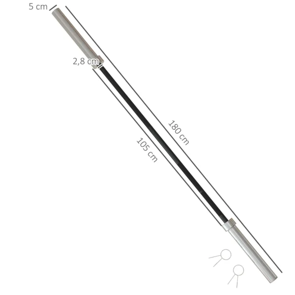 Barra de Pesas de Acero 180 cm Ø50 mm con 2 Presillas Carga 200 kg para los Discos de Ø5 cm Entrenamiento en Casa Negro - Imagen 10