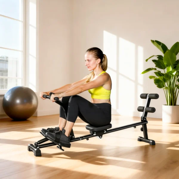 Máquina de remo, máquina para sit-ups, ajustable en 12 niveles, equipo cardiovascular 2 en 1, pantalla LCD, acero, plástico, negro - Imagen 3