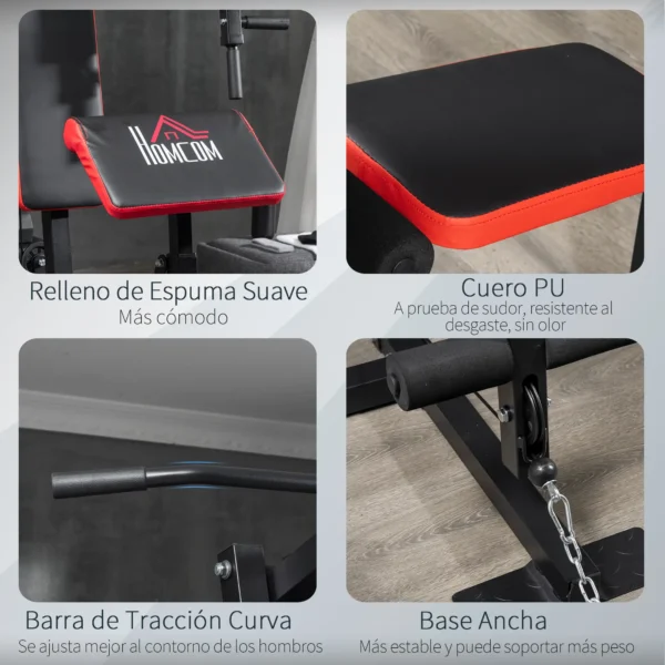 Máquina de Musculación con Placas de Peso de 65 kg Carga Max. 100 kg para Entrenamiento Fitness en Hogar Negro y Rojo - Imagen 6