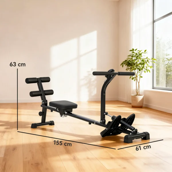 Máquina de remo, máquina para sit-ups, ajustable en 12 niveles, equipo cardiovascular 2 en 1, pantalla LCD, acero, plástico, negro - Imagen 2