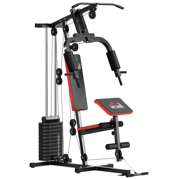 Máquina de Musculación con Placas de Peso de 65 kg Carga Max. 100 kg para Entrenamiento Fitness en Hogar Negro y Rojo - Imagen 2