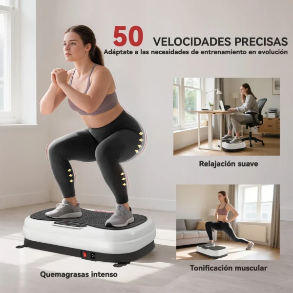Plataforma Vibratoria con 50 Velocidades 3 Programas Pantalla LED Mando a Distancia Bandas Elásticas Ejercicio en Casa - Imagen 9