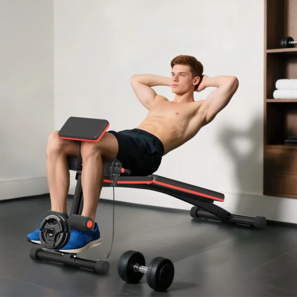 Banco de Musculación Plegable, Banco de Pesas, Respaldo Inclinable de 7 Niveles, Extensión de Pierna, Cojín de Predicador, Banda de Resistencia, para Entrenamiento Completo, Casa Gimnasio - Imagen 11