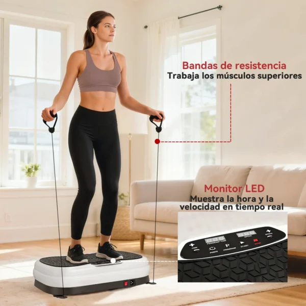 Plataforma Vibratoria con 50 Velocidades 3 Programas Pantalla LED Mando a Distancia Bandas Elásticas Ejercicio en Casa - Imagen 7