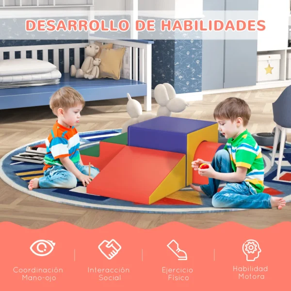 Juego de 4 Bloques Psicomotricidad para Niños de 1-3 Años Tapizado en PU 150x50x39 cm Multicolor - Imagen 10