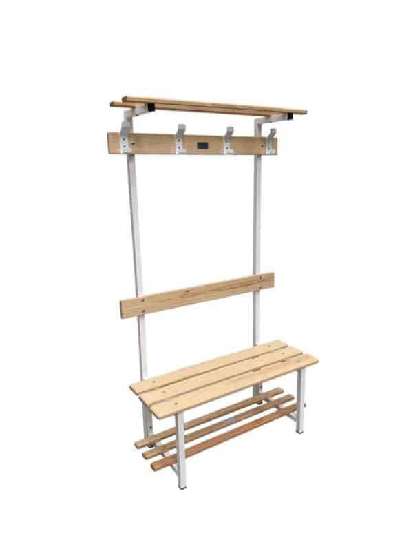 Banco de vestuario madera y metálico, perchas y balda superior - Imagen 5