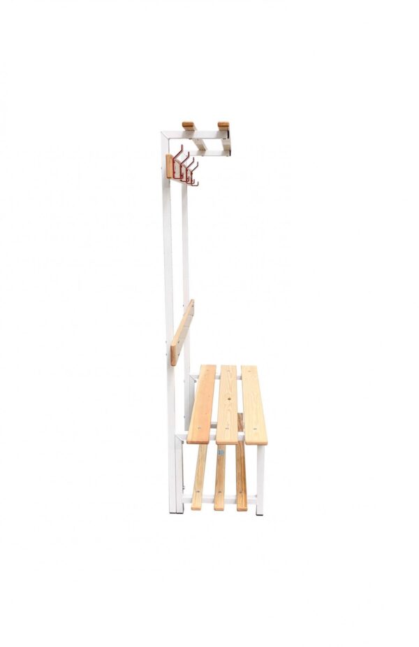 Banco de vestuario madera y metálico, perchas y balda superior - Imagen 6