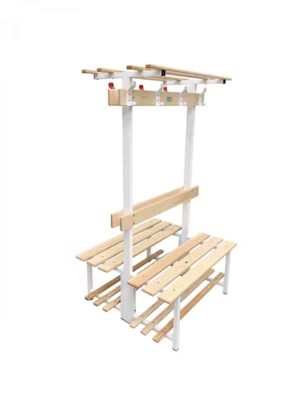 Banco vestuario metálico doble madera, perchas y balda superior - Imagen 2