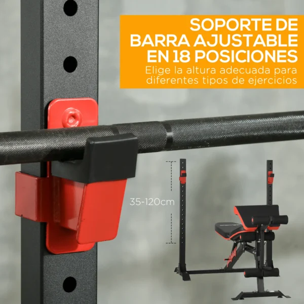 Banco de Musculación Multifuncional con Respaldo Reclinable y Soporte de Barras Altura Ajustable 180x110x126 cm Negr - Imagen 7