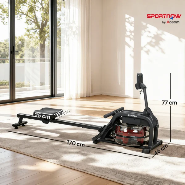 Remo de agua, remo para musculación en casa depósito ajustable 6-11L pantalla LCD soporte para tablet 170x46x77cm negro - Imagen 6