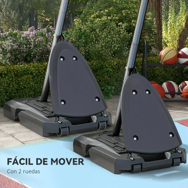 Canasta de Baloncesto Ajustable 236-293 cm con Ruedas Tablero de PC Base Rellenable para Exterior Negro - Imagen 7