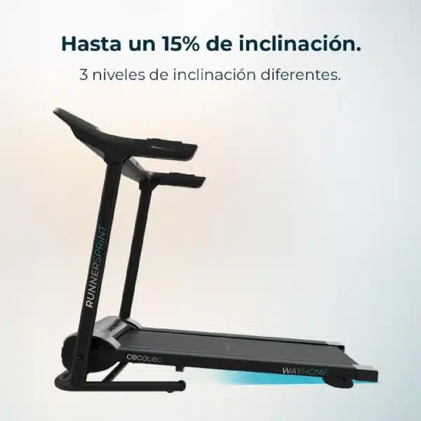 DrumFit WayHome 1000 Runner Sprint Cinta de correr plegable con potencia de 600 W. De 1 a 10 Km/h. 12 programas predefinidos. Panel de control LED. Superficie de carrera de 100x40 cm. Plegable, con ruedas de transporte, sistema de seguridad magnético, pulsómetro, inclinación manual y soporte para dispositivos. Cinta de correr plegable - Imagen 3