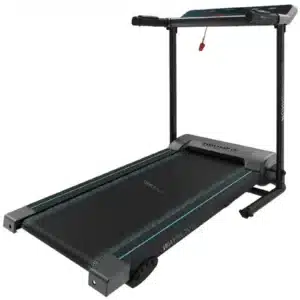 DrumFit WayHome 1000 Runner Sprint Cinta de correr plegable con potencia de 600 W. De 1 a 10 Km/h. 12 programas predefinidos. Panel de control LED. Superficie de carrera de 100x40 cm. Plegable, con ruedas de transporte, sistema de seguridad magnético, pulsómetro, inclinación manual y soporte para dispositivos. Cinta de correr plegable