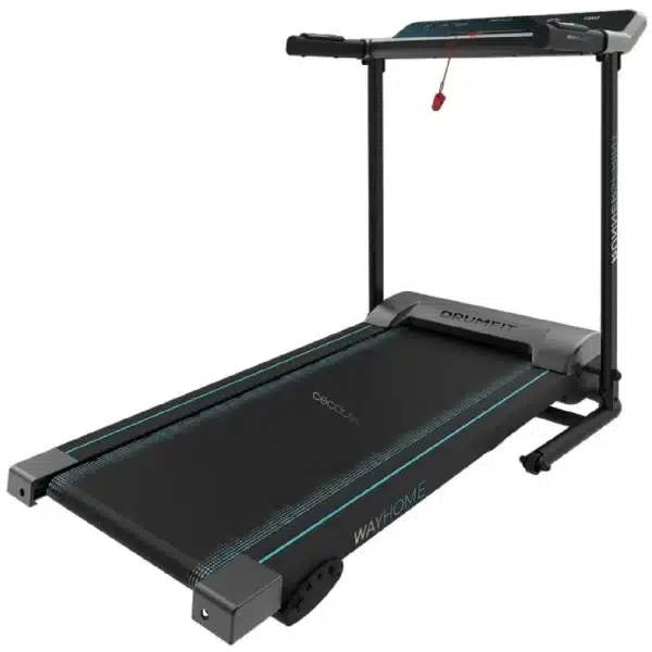 DrumFit WayHome 1000 Runner Sprint Cinta de correr plegable con potencia de 600 W. De 1 a 10 Km/h. 12 programas predefinidos. Panel de control LED. Superficie de carrera de 100x40 cm. Plegable, con ruedas de transporte, sistema de seguridad magnético, pulsómetro, inclinación manual y soporte para dispositivos. Cinta de correr plegable