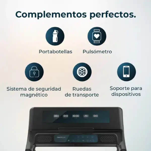 DrumFit WayHome 1000 Runner Sprint Cinta de correr plegable con potencia de 600 W. De 1 a 10 Km/h. 12 programas predefinidos. Panel de control LED. Superficie de carrera de 100x40 cm. Plegable, con ruedas de transporte, sistema de seguridad magnético, pulsómetro, inclinación manual y soporte para dispositivos. Cinta de correr plegable - Imagen 5