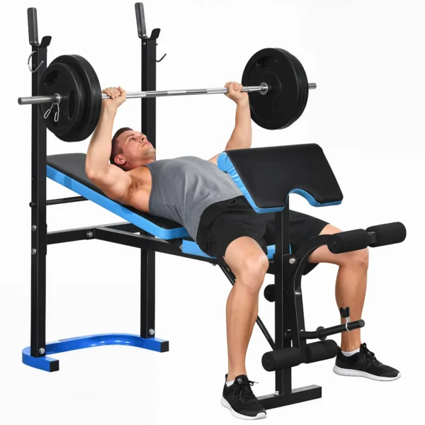Banco de Musculación Banco de Pesas con Soporte para Barra y Respaldo Ajustable para Entrenamiento en Casa Gimnasio Azul - Imagen 3
