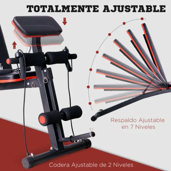 Banco de Musculación Plegable, Banco de Pesas, Respaldo Inclinable de 7 Niveles, Extensión de Pierna, Cojín de Predicador, Banda de Resistencia, para Entrenamiento Completo, Casa Gimnasio - Imagen 7