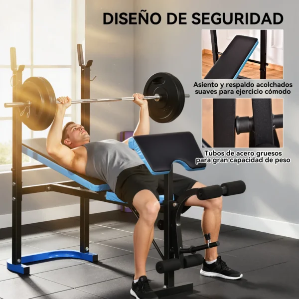 Banco de Musculación Banco de Pesas con Soporte para Barra y Respaldo Ajustable para Entrenamiento en Casa Gimnasio Azul - Imagen 7