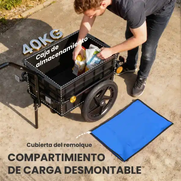 Remolque de Bicicleta 40 kg Cubierta de Tela Oxford con Reflectores y Marco de Acero 144x59x80 cm Azul - Imagen 6