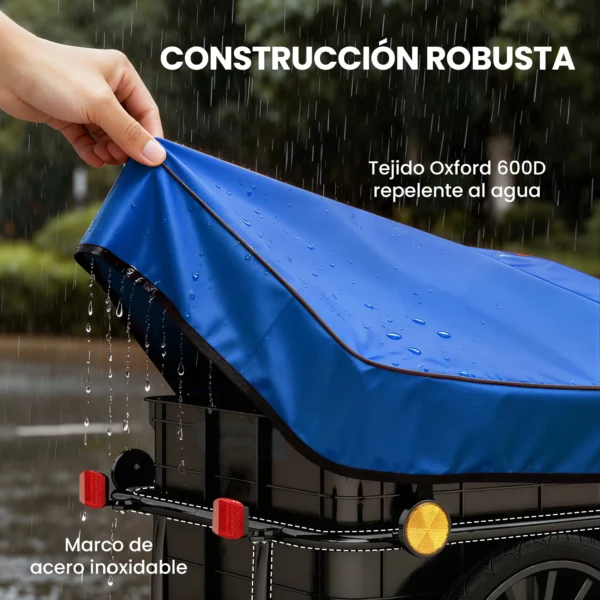 Remolque de Bicicleta 40 kg Cubierta de Tela Oxford con Reflectores y Marco de Acero 144x59x80 cm Azul - Imagen 5