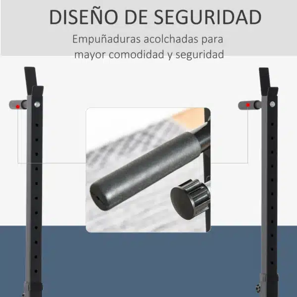 Soporte para Pesas Estante Soporte Barra Pesas Ajustable para Ejercicios Sentadillas en Hogar y Oficina Carga 150 kg de Acero Altura Regulable de 121-171 cm Negro y Rojo - Imagen 8