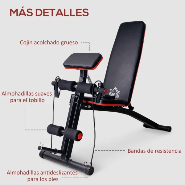 Banco de Musculación Plegable, Banco de Pesas, Respaldo Inclinable de 7 Niveles, Extensión de Pierna, Cojín de Predicador, Banda de Resistencia, para Entrenamiento Completo, Casa Gimnasio - Imagen 5