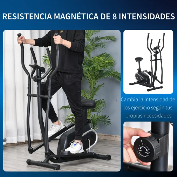 Bicicleta Elíptica con Resistencia Magnética Ajustable de 8 Niveles Bicicleta de Fitness con Sillín Regulable Pantalla LCD Pulsómetro y Soporte para Móvil para Casa Gimnasia 103x62x151 cm Negro - Imagen 6