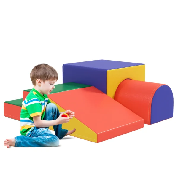 Juego de 4 Bloques Psicomotricidad para Niños de 1-3 Años Tapizado en PU 150x50x39 cm Multicolor - Imagen 3