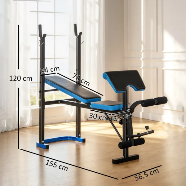 Banco de Musculación Banco de Pesas con Soporte para Barra y Respaldo Ajustable para Entrenamiento en Casa Gimnasio Azul - Imagen 10