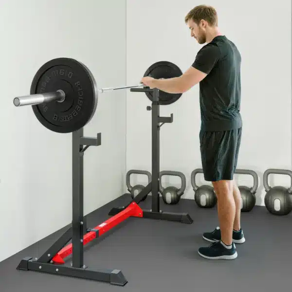Soporte para Pesas Estante Soporte Barra Pesas Ajustable para Ejercicios Sentadillas en Hogar y Oficina Carga 150 kg de Acero Altura Regulable de 121-171 cm Negro y Rojo - Imagen 5