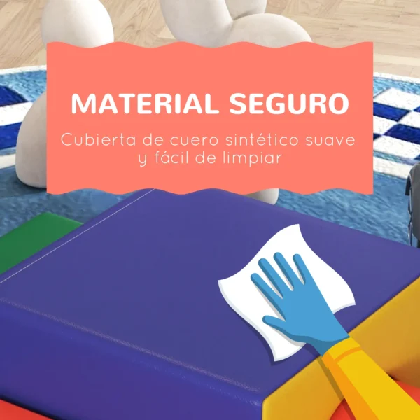 Juego de 4 Bloques Psicomotricidad para Niños de 1-3 Años Tapizado en PU 150x50x39 cm Multicolor - Imagen 7