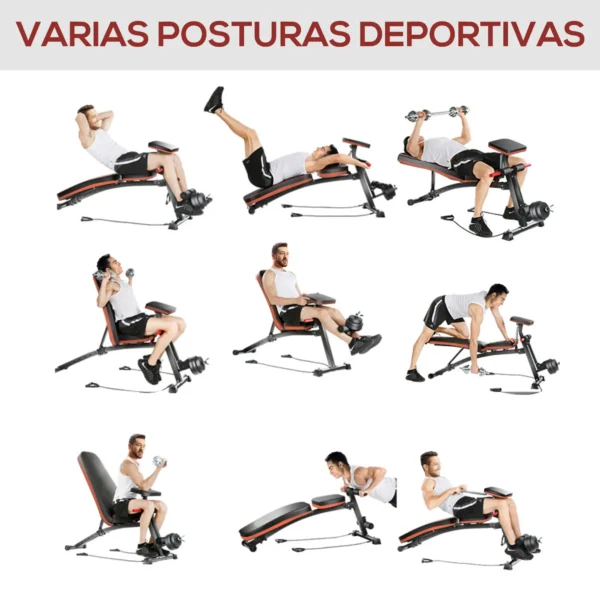 Banco de Musculación Plegable, Banco de Pesas, Respaldo Inclinable de 7 Niveles, Extensión de Pierna, Cojín de Predicador, Banda de Resistencia, para Entrenamiento Completo, Casa Gimnasio - Imagen 9