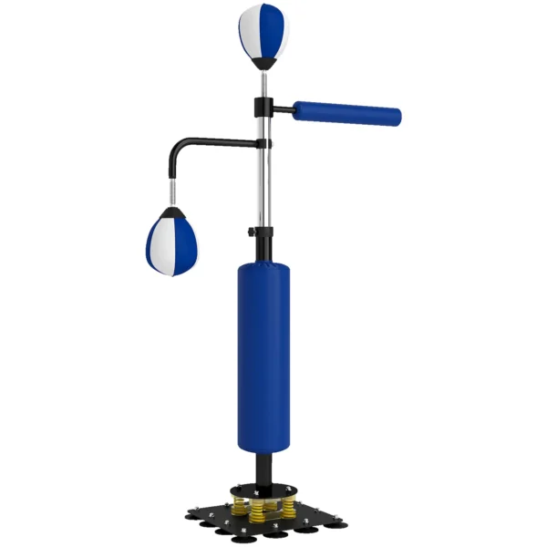 Soporte de boxeo, dos speedballs, barra de boxeo giratoria, protector de patadas, ajustable en altura, acero, 107 x 36 x 140-205 cm, Azul - Imagen 2