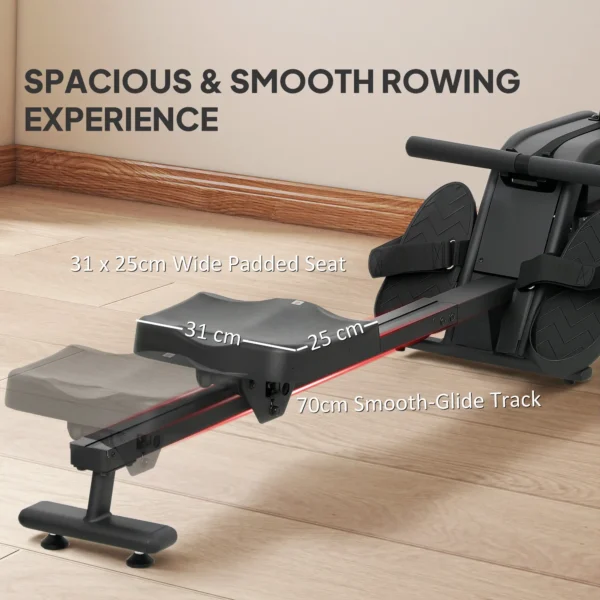 Remo de agua, remo para musculación en casa depósito ajustable 6-11L pantalla LCD soporte para tablet 170x46x77cm negro - Imagen 5